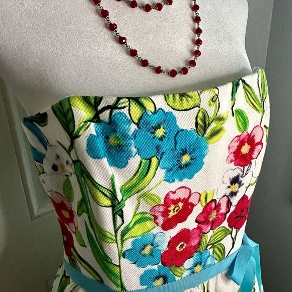 ❤️💚”David Meister” Strapless Floral Midi Dress w/Back Zipper Size 8🩵❤️ - Picture 5 of 11